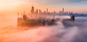 Chicago skyline with fog