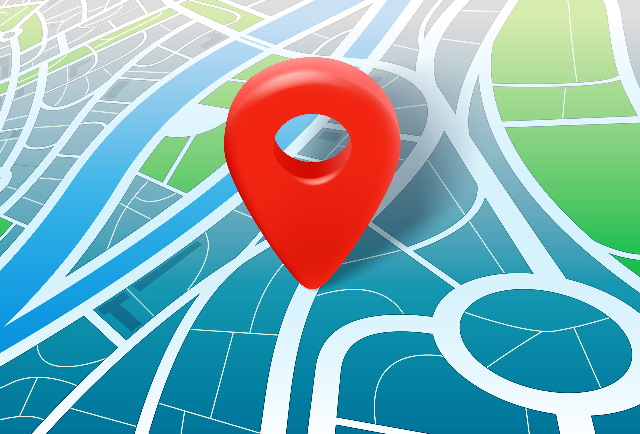 Abstract city map with red pin. 3d vector illustration