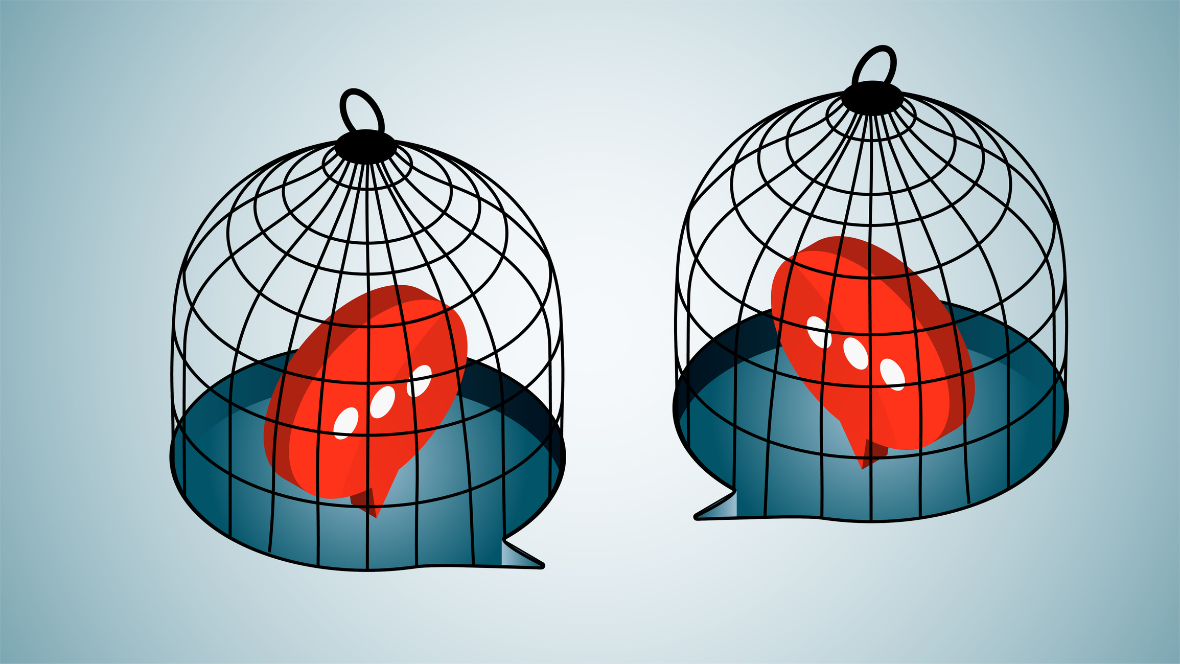 Communication problems or communication barriers, prohibited or restricted speech, speech bubbles inside isometric cages