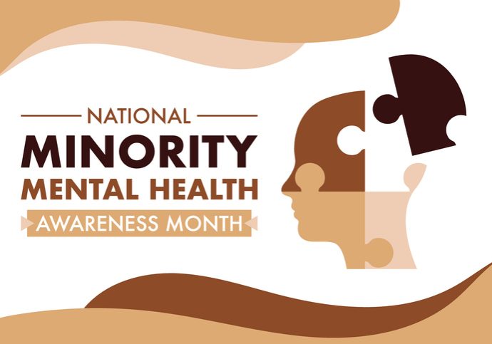 National Minority Mental Health Awareness Month background, banner, poster and card design template celebrated in July.