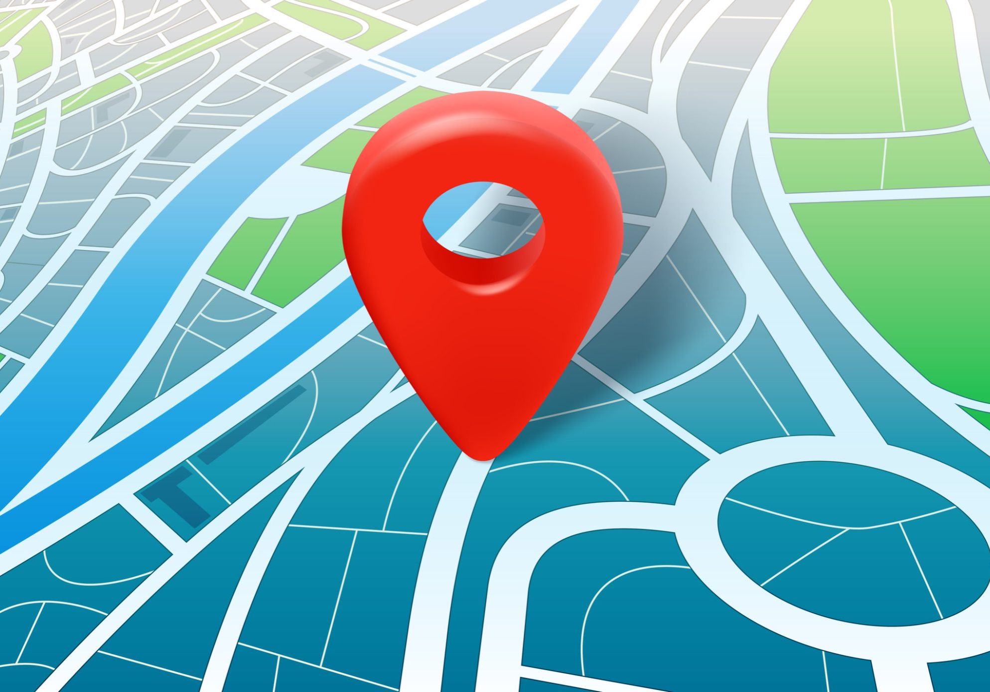 Abstract city map with red pin. 3d vector illustration